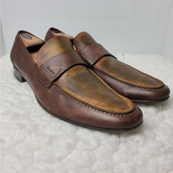 Salvatore Ferragamo Men's Custom Penny Loafers Size 12 Brown Leather Shoes - Picture 1 of 11